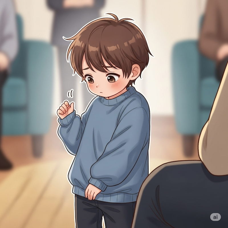 人見知りな子供のイラスト