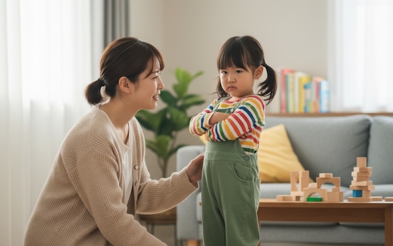 イヤイヤ期の子どもをなだめる様子